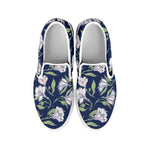 White Alstroemeria Pattern Print White Slip On Shoes