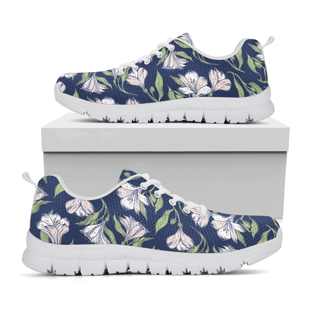 White Alstroemeria Pattern Print White Sneakers