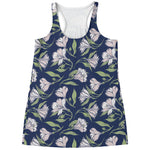 White Alstroemeria Pattern Print Women's Racerback Tank Top