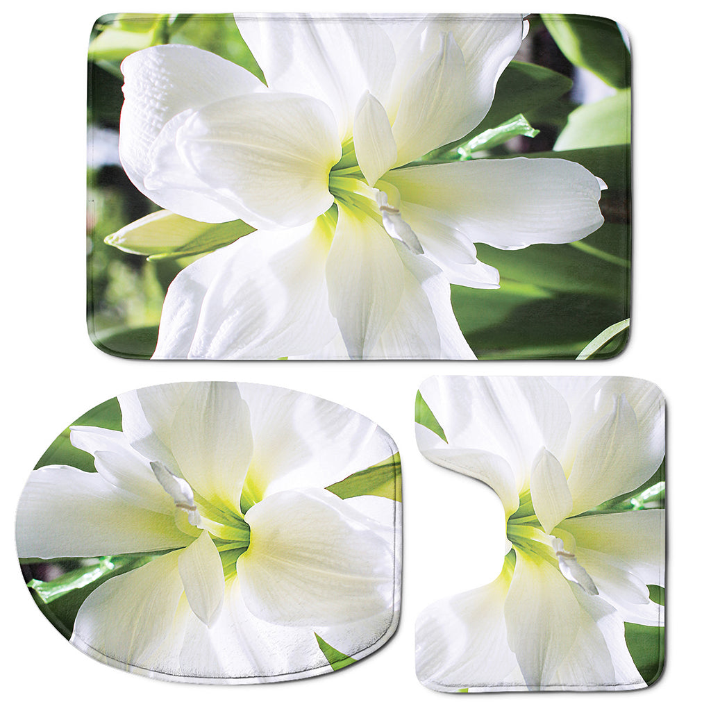 White Amaryllis Print 3 Piece Bath Mat Set