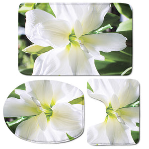 White Amaryllis Print 3 Piece Bath Mat Set