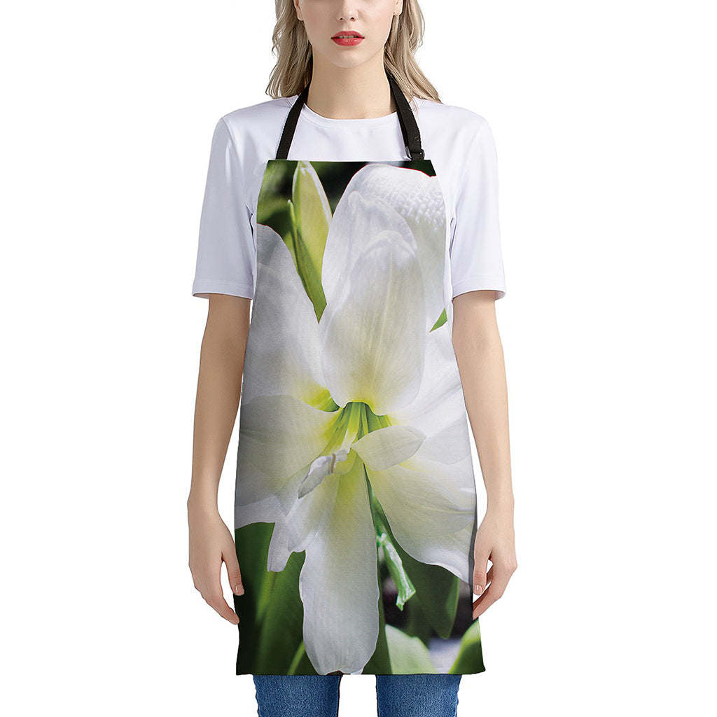 White Amaryllis Print Apron