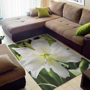 White Amaryllis Print Area Rug