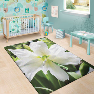 White Amaryllis Print Area Rug