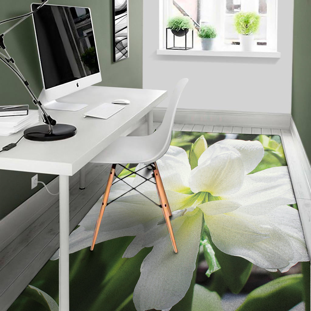 White Amaryllis Print Area Rug