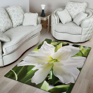 White Amaryllis Print Area Rug