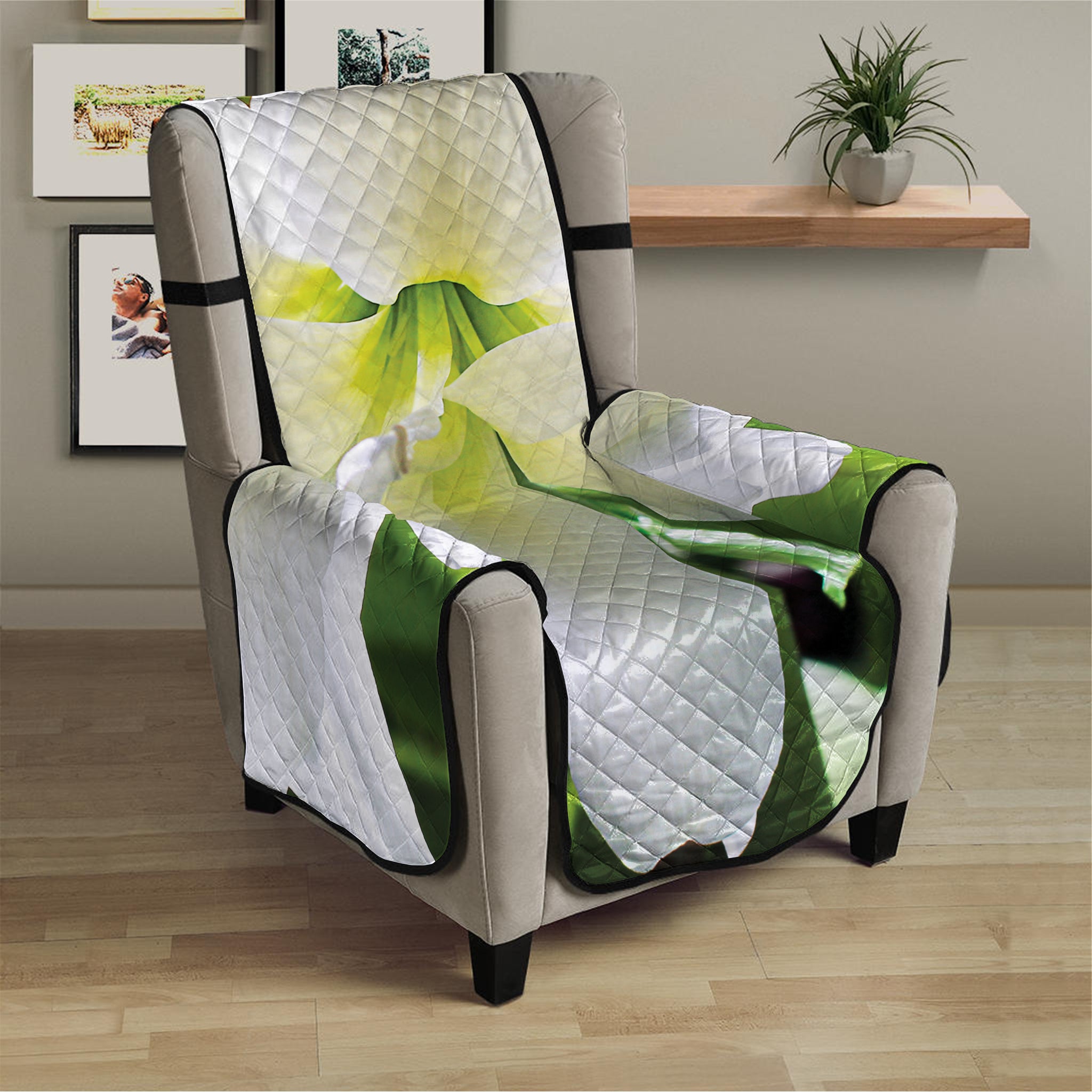 White Amaryllis Print Armchair Protector