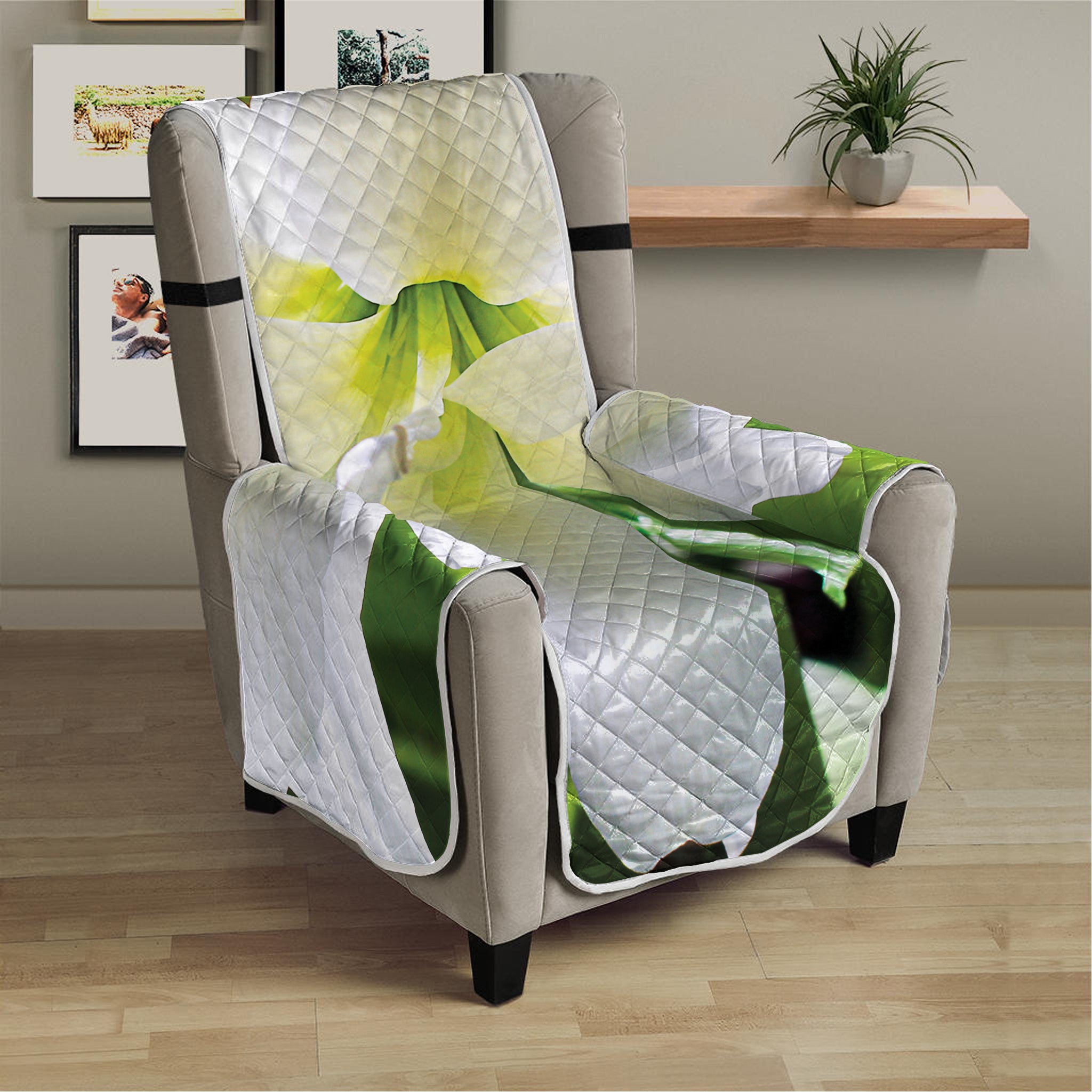 White Amaryllis Print Armchair Protector