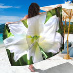 White Amaryllis Print Beach Sarong Wrap