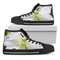 White Amaryllis Print Black High Top Sneakers