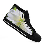 White Amaryllis Print Black High Top Shoes