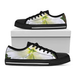 White Amaryllis Print Black Low Top Shoes