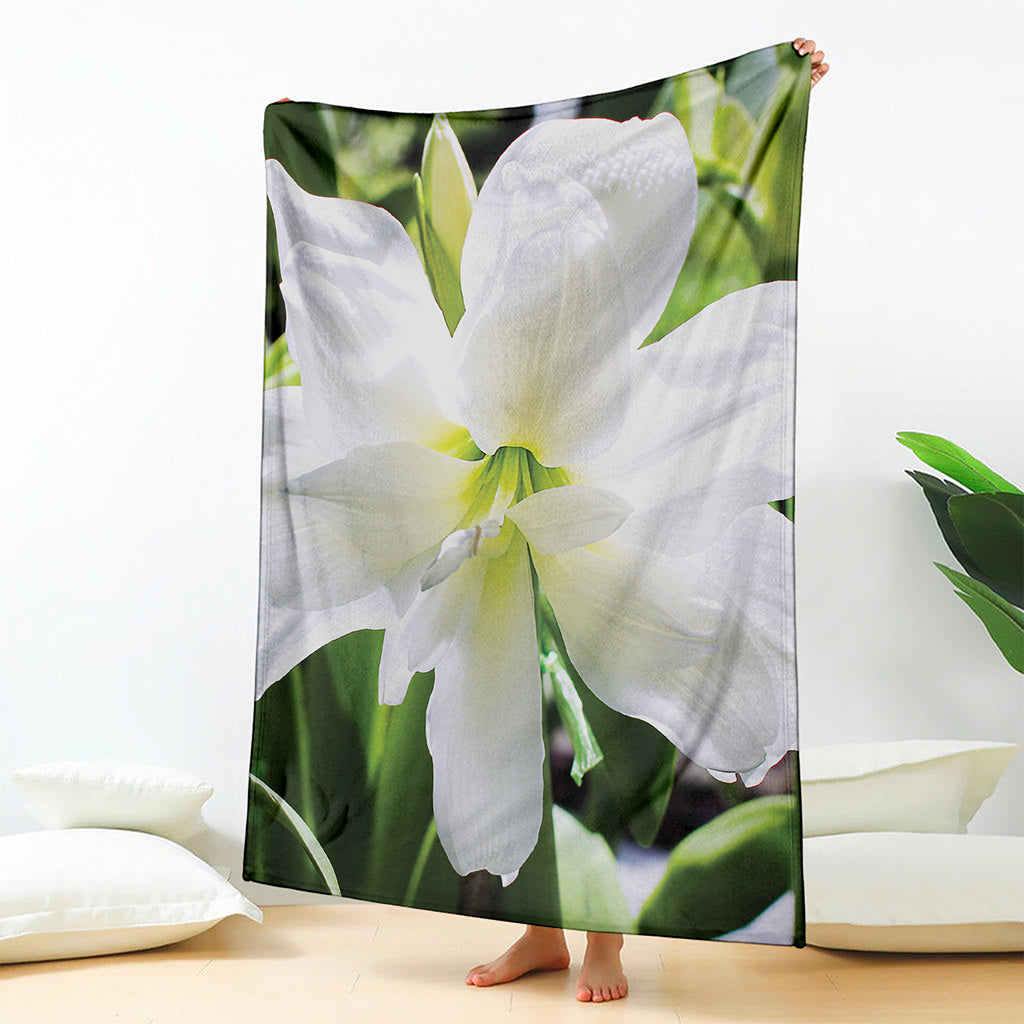 White Amaryllis Print Blanket