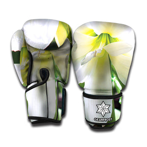 White Amaryllis Print Boxing Gloves