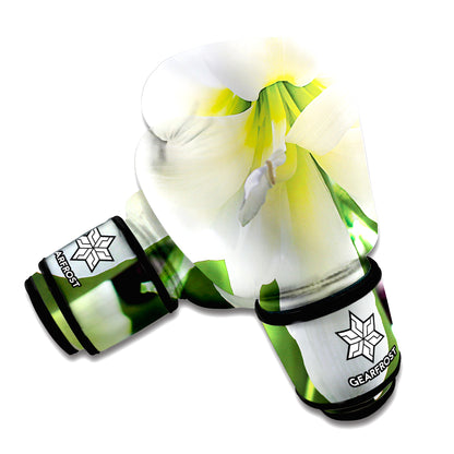 White Amaryllis Print Boxing Gloves