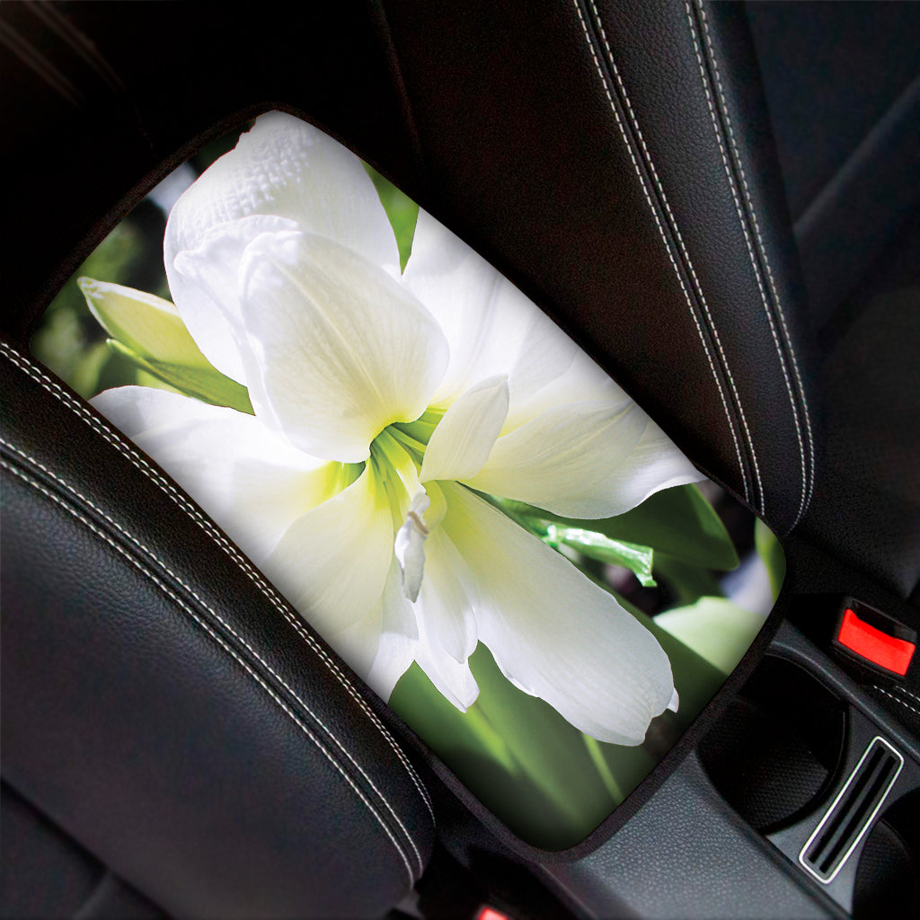 White Amaryllis Print Car Center Console Cover