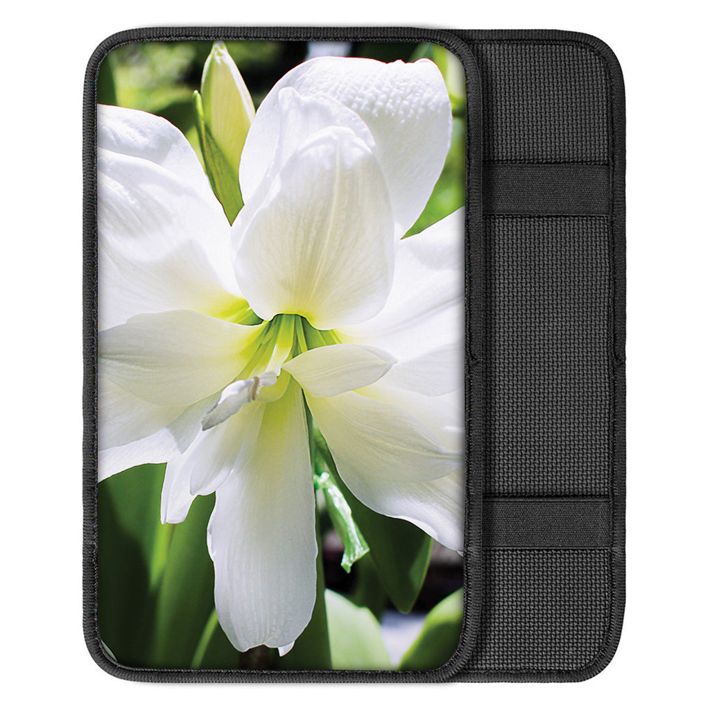 White Amaryllis Print Car Center Console Cover