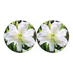 White Amaryllis Print Car Coasters