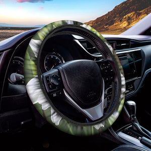 White Amaryllis Print Car Steering Wheel Cover