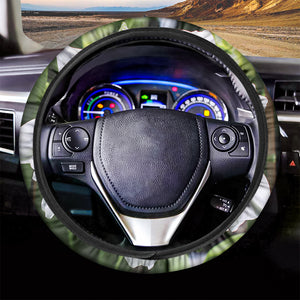 White Amaryllis Print Car Steering Wheel Cover