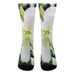 White Amaryllis Print Crew Socks
