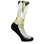 White Amaryllis Print Crew Socks