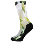 White Amaryllis Print Crew Socks