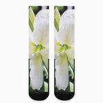 White Amaryllis Print Crew Socks