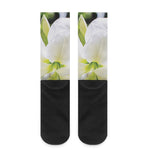 White Amaryllis Print Crew Socks
