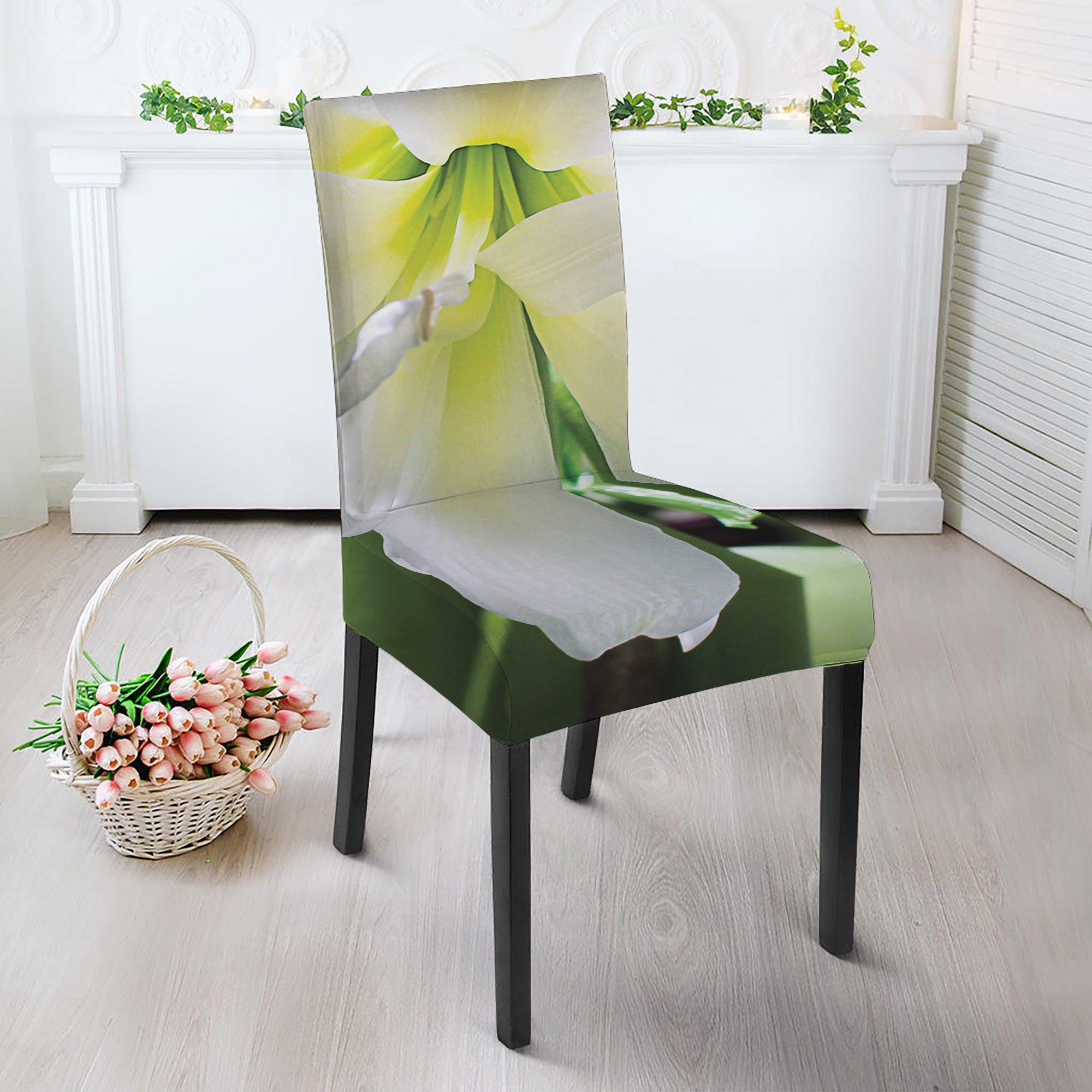 White Amaryllis Print Dining Chair Slipcover