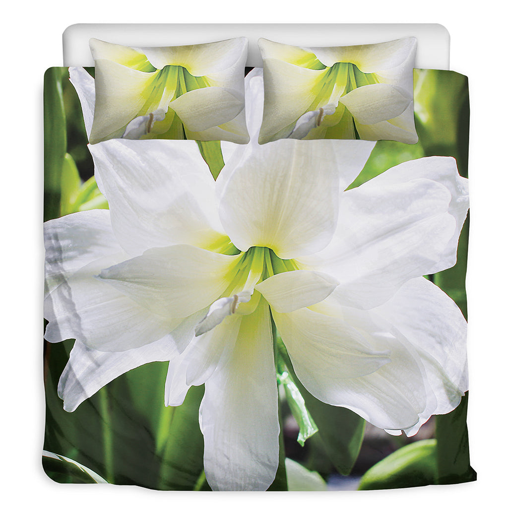 White Amaryllis Print Duvet Cover Bedding Set