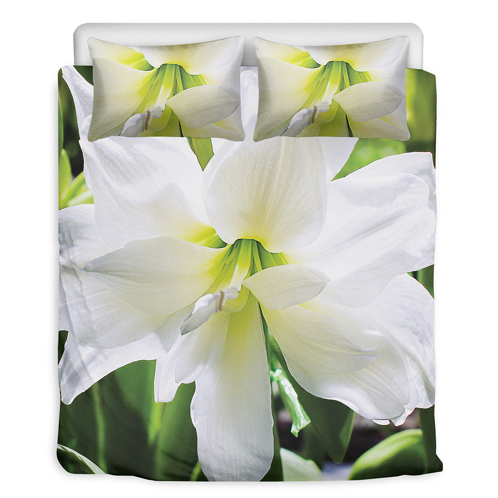 White Amaryllis Print Duvet Cover Bedding Set