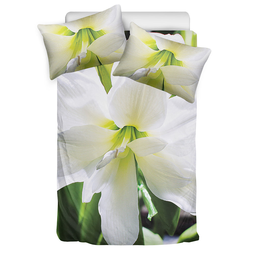 White Amaryllis Print Duvet Cover Bedding Set