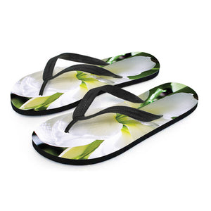 White Amaryllis Print Flip Flops