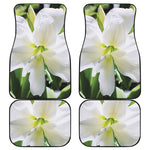 White Amaryllis Print Front and Back Car Floor Mats