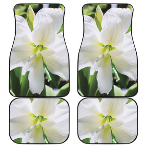 White Amaryllis Print Front and Back Car Floor Mats