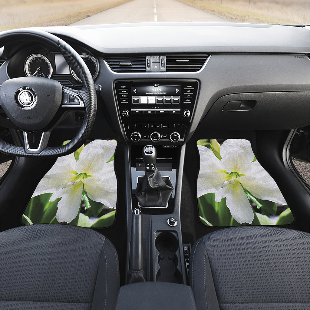 White Amaryllis Print Front and Back Car Floor Mats