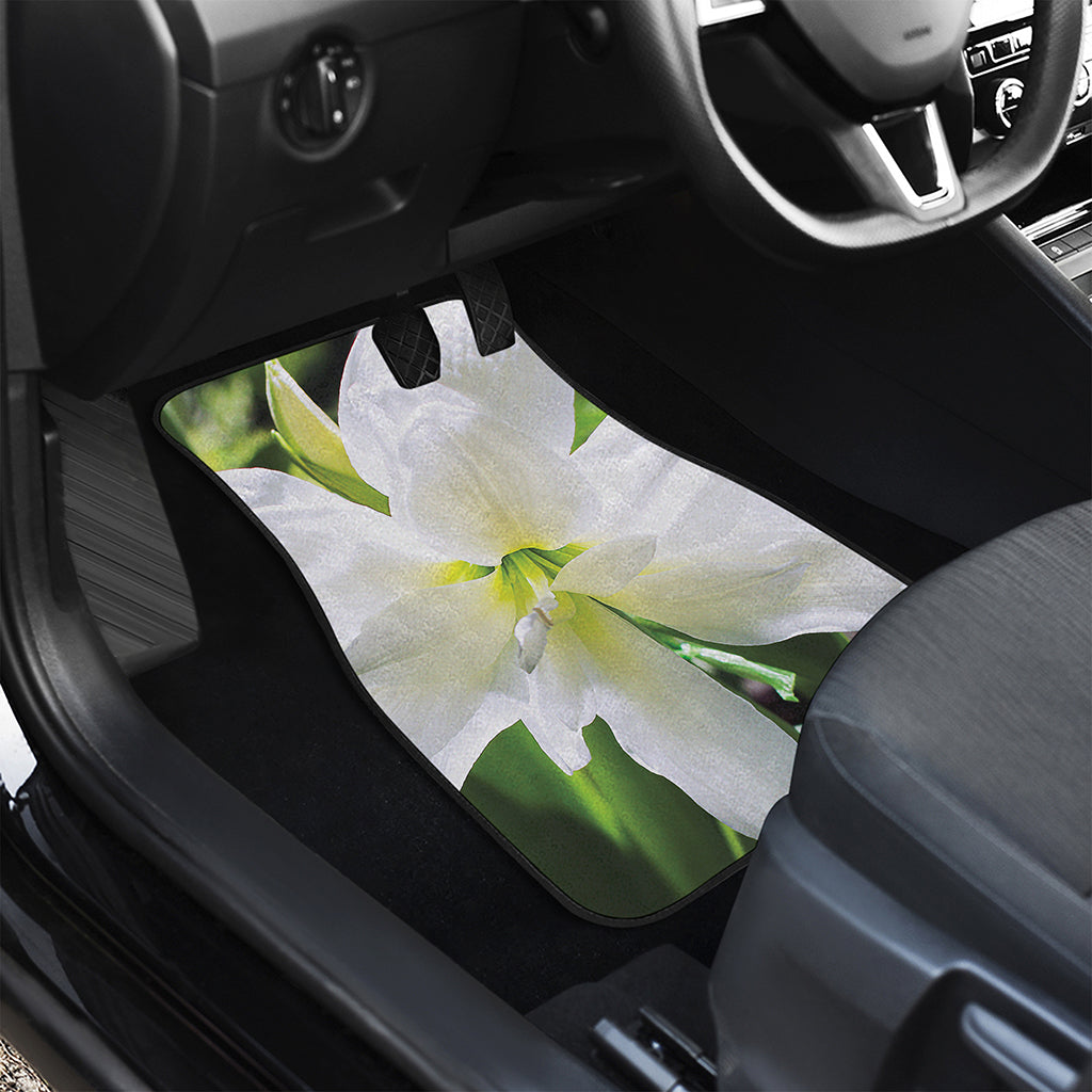 White Amaryllis Print Front and Back Car Floor Mats