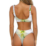 White Amaryllis Print Front Bow Tie Bikini