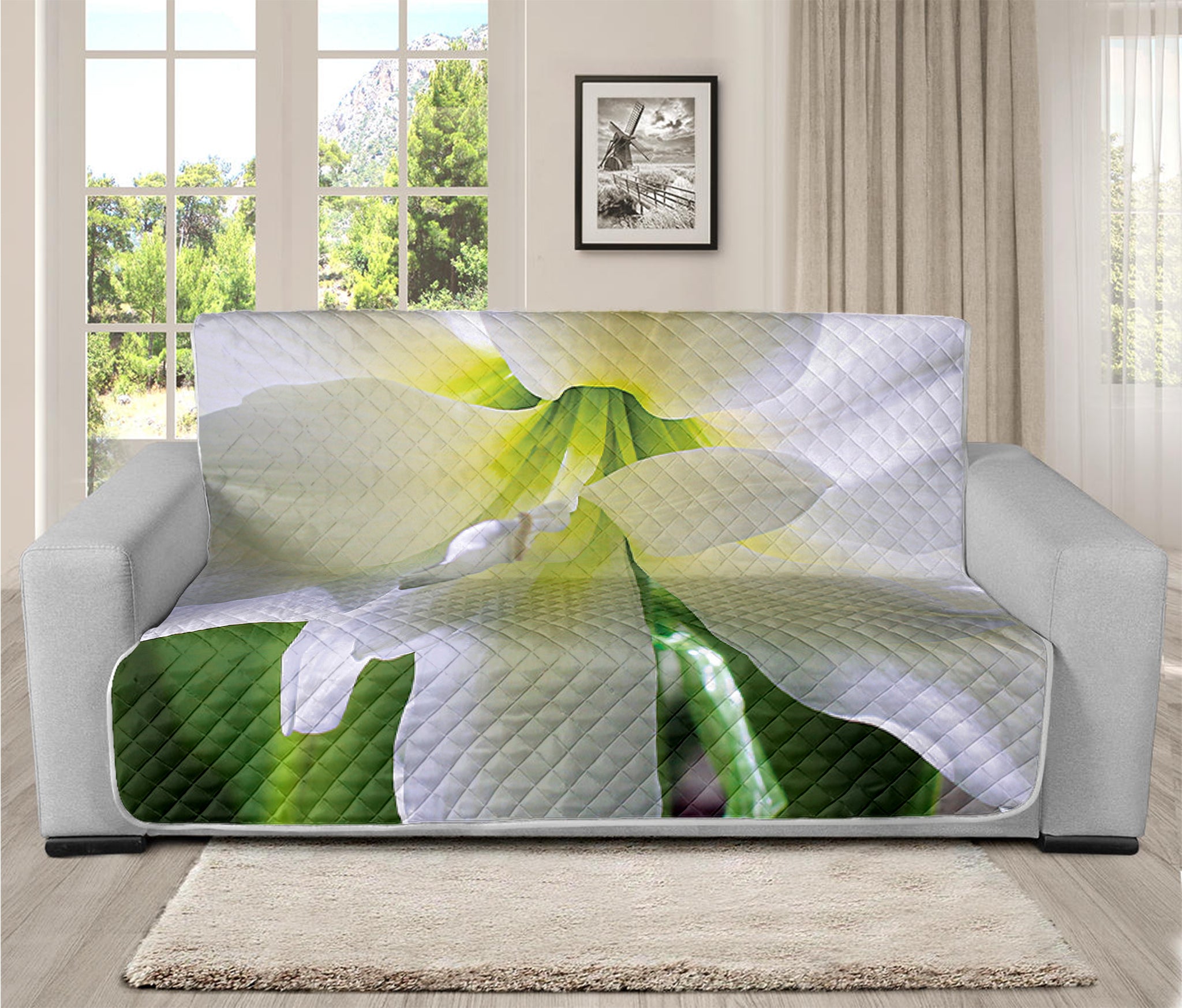 White Amaryllis Print Futon Protector