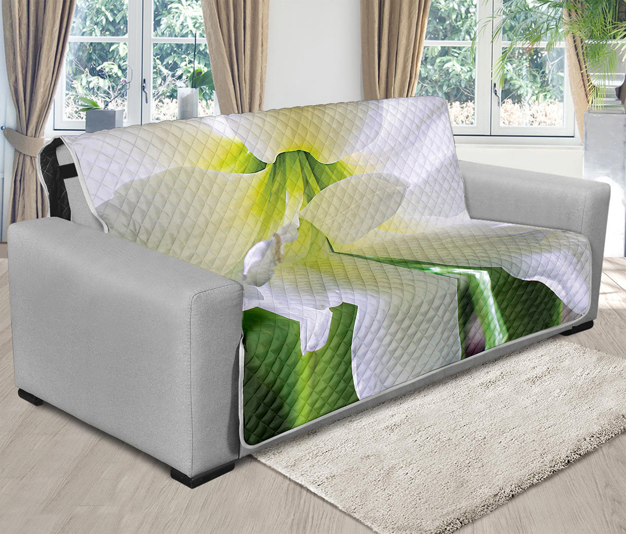 White Amaryllis Print Futon Protector