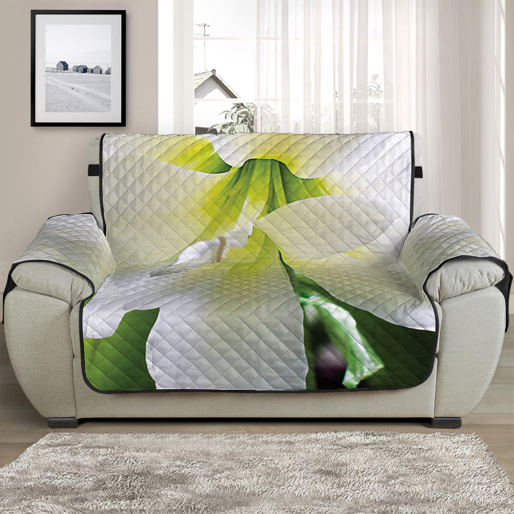 White Amaryllis Print Half Sofa Protector