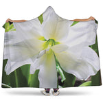White Amaryllis Print Hooded Blanket