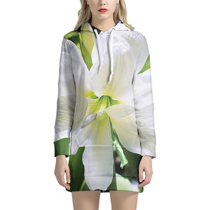 White Amaryllis Print Hoodie Dress