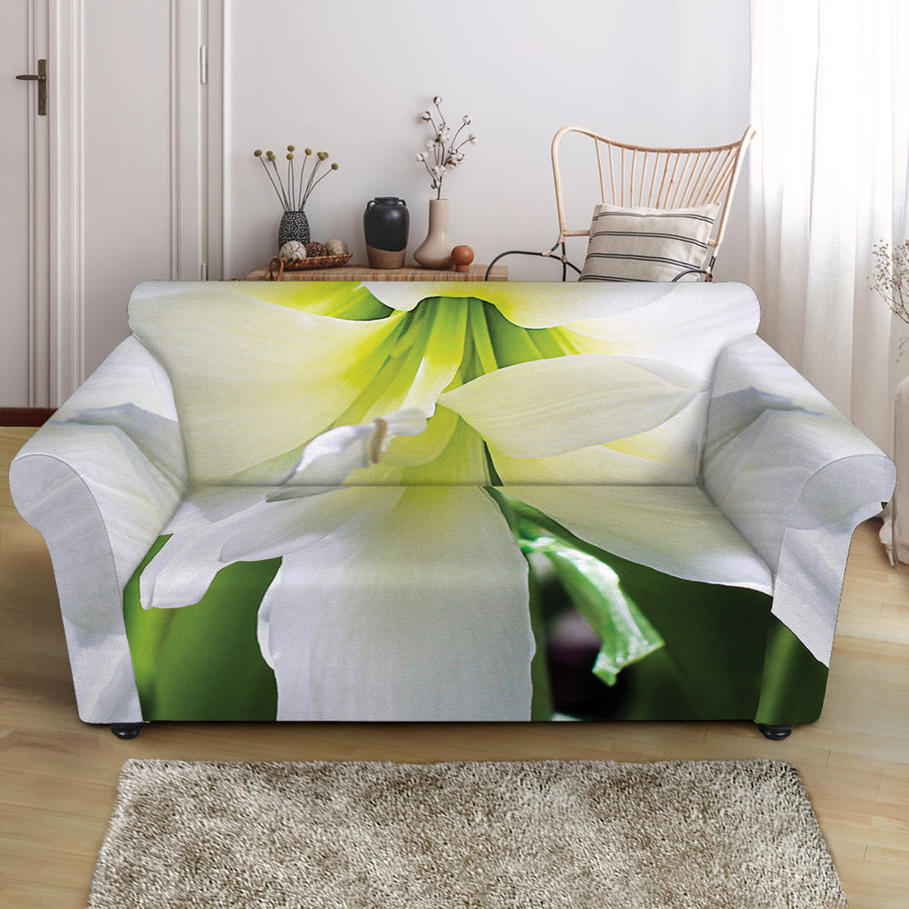 White Amaryllis Print Loveseat Slipcover