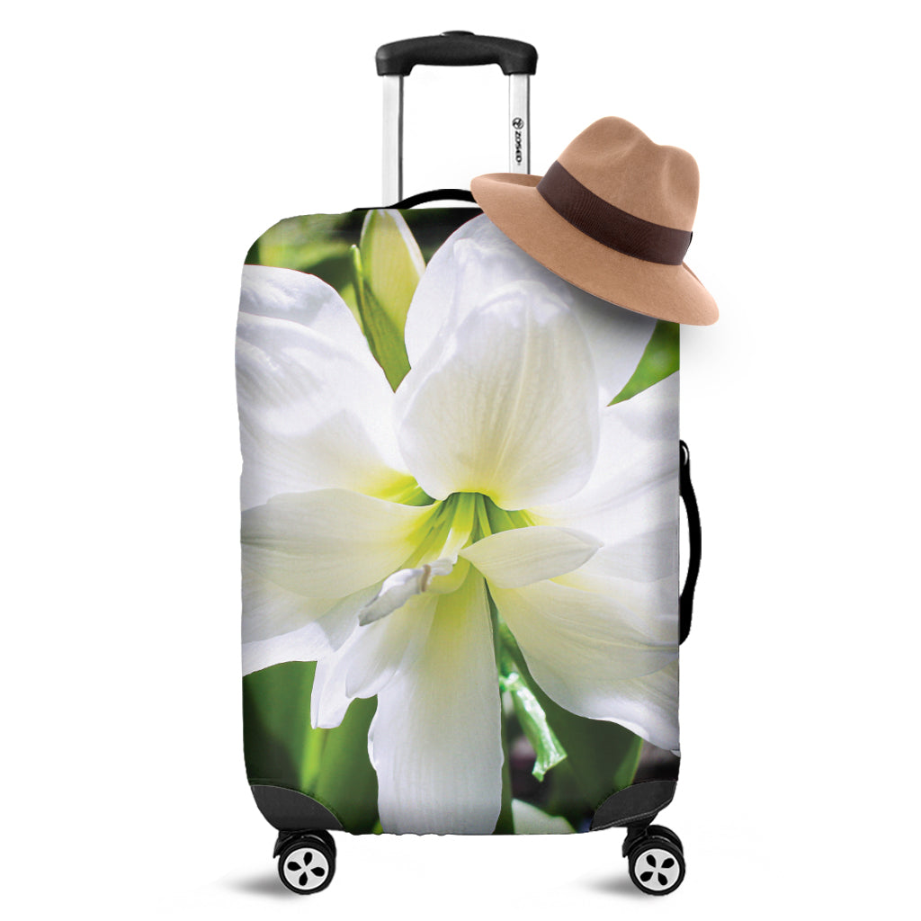 White Amaryllis Print Luggage Cover