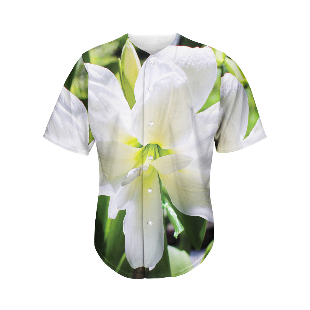 White Amaryllis Print Men's Baseball Jersey