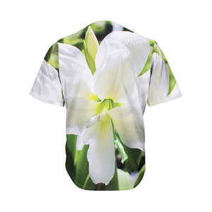 White Amaryllis Print Men's Baseball Jersey