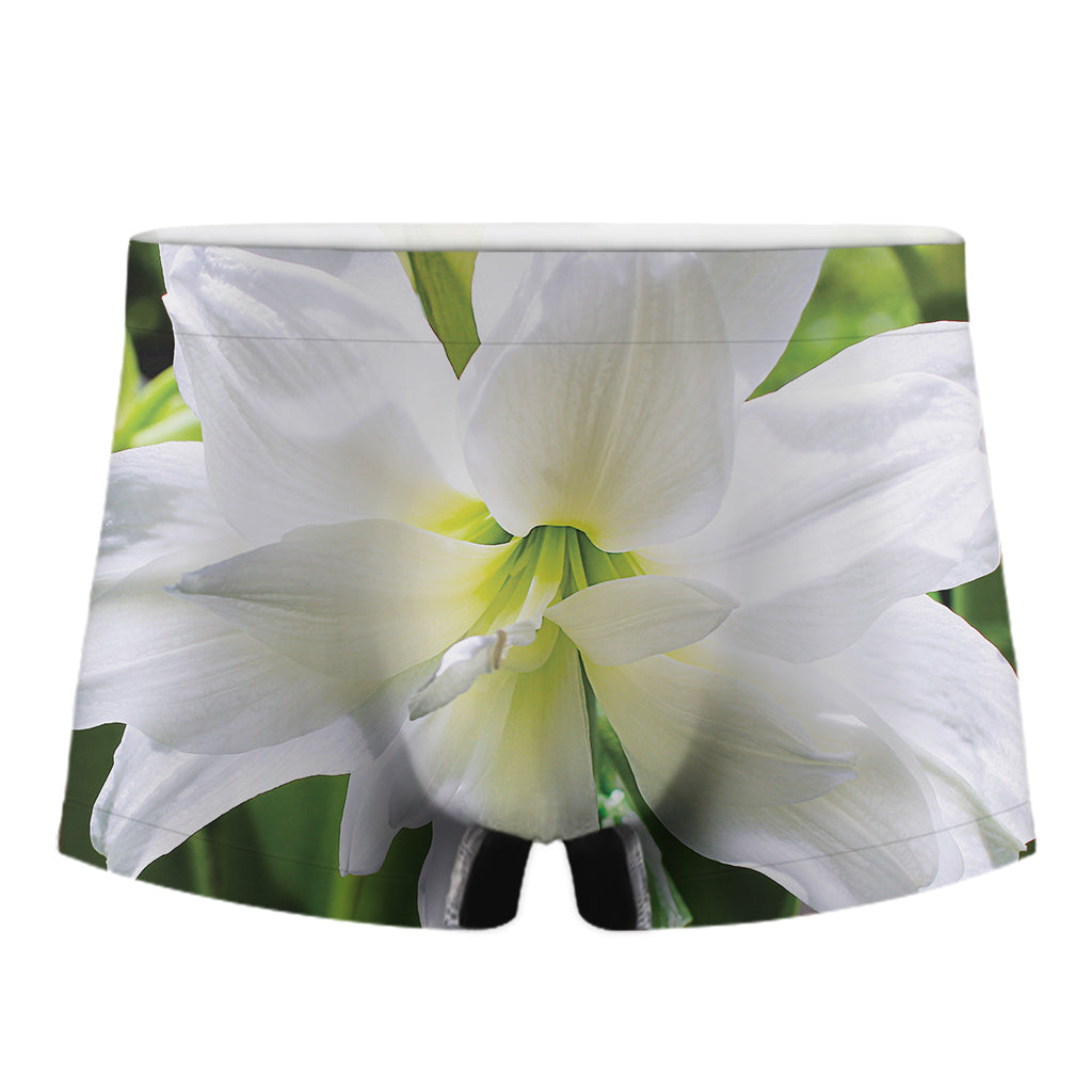 White Amaryllis Print Men's Boxer Briefs