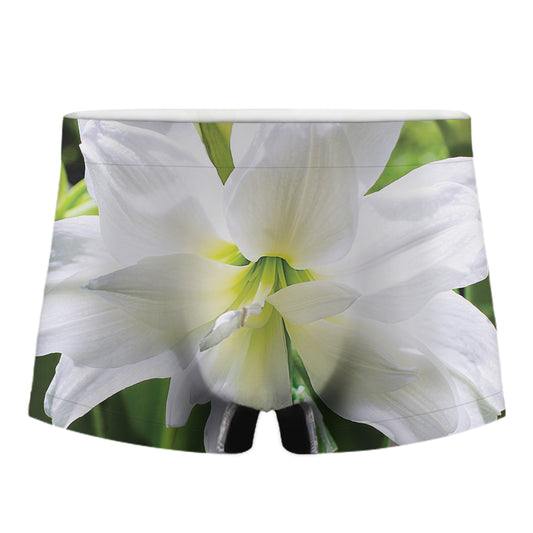 White Amaryllis Print Men's Boxer Briefs